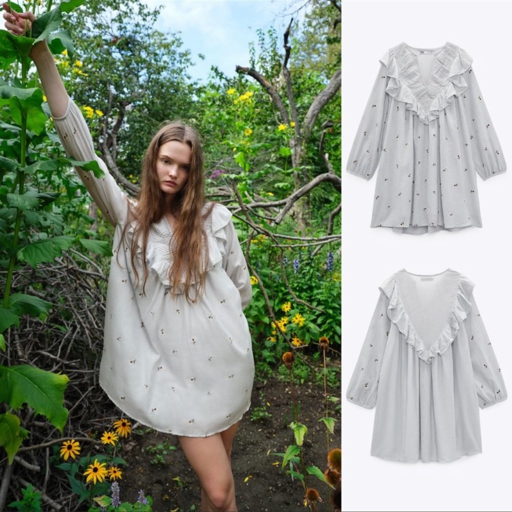 ZARA BOHO FLORAL EMBROIDERED DRESS